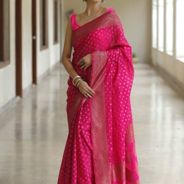 "Soft Lichi Silk Saree with Rich Jacquard Pallu & Blouse"